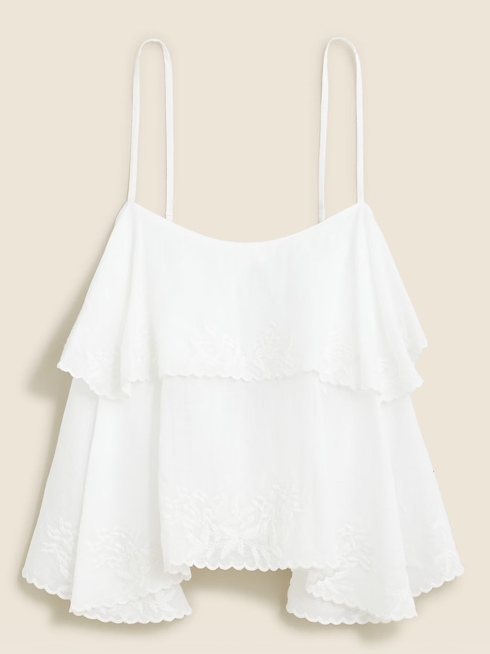 J. Crew Tiered Tank Top with Embroidery in Cotton Voile XL White Drapey NWT